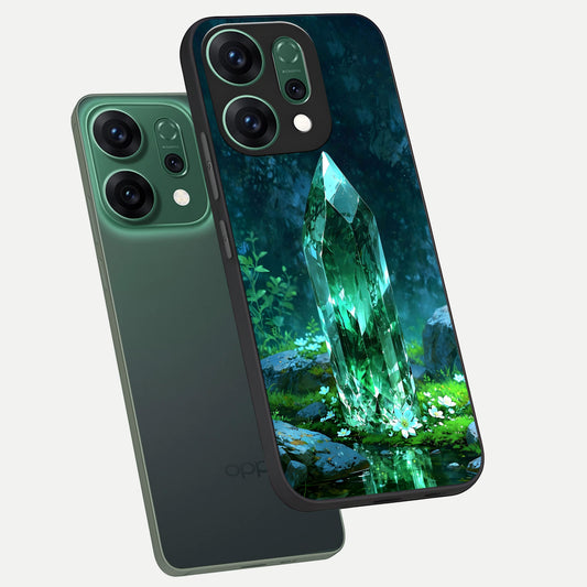  Emerald Light Crystal phone case For Oppo Reno 14 showing premium glass back cover with detailed artwork