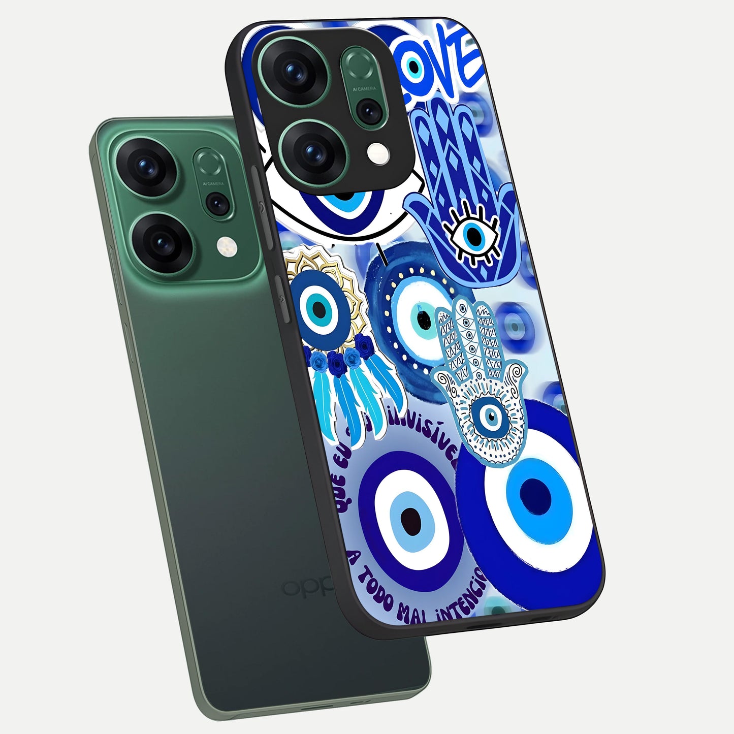  Evil Eyes Dream phone case For Oppo Reno 14 showing premium glass back cover with detailed artwork