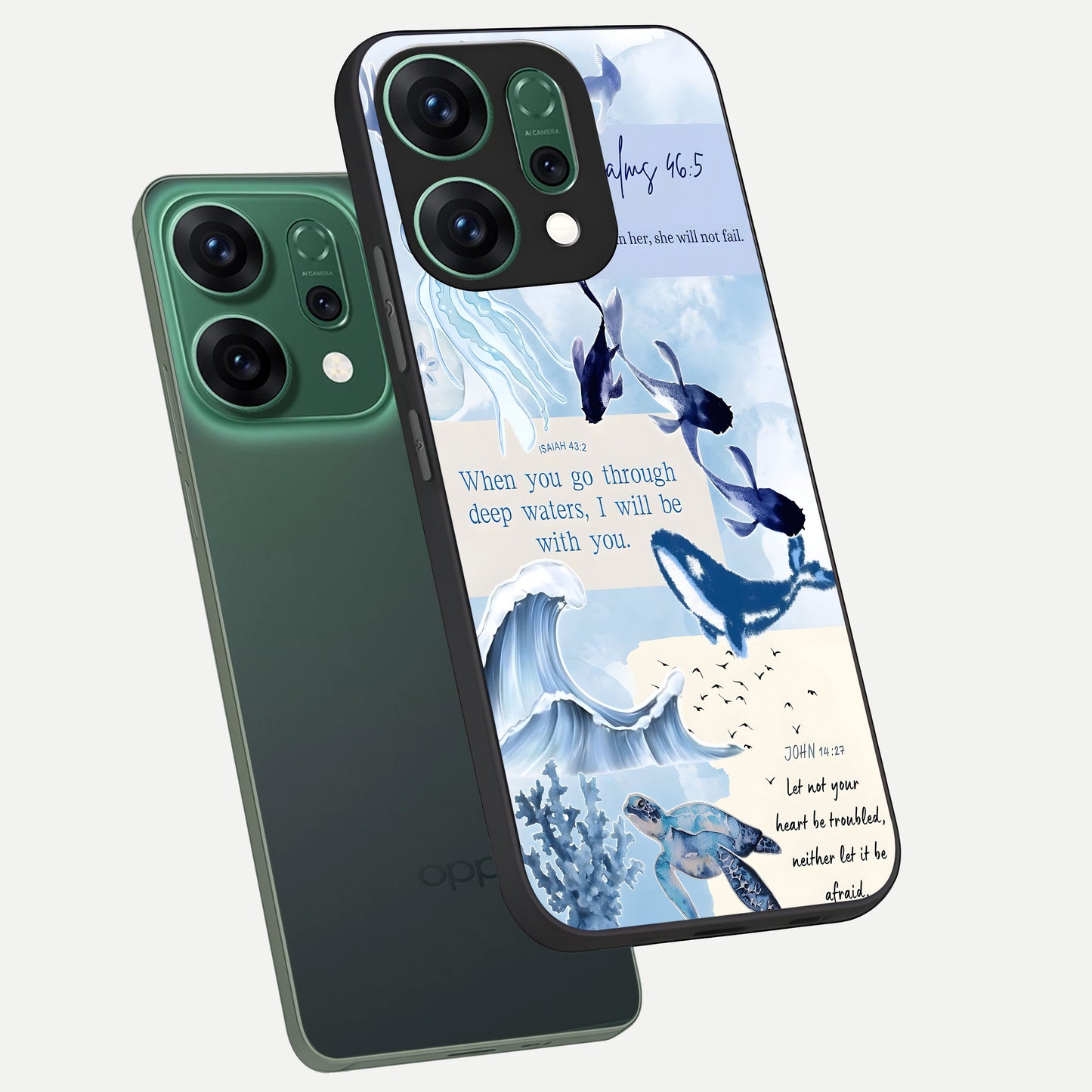  Faithful Ocean Promise phone case For Oppo Reno 14 showing premium glass back cover with detailed artwork