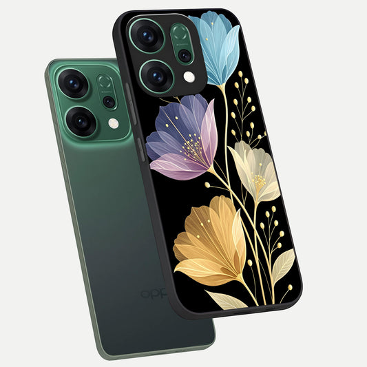  Flower Bloom Glow phone case For Oppo Reno 14 showing premium glass back cover with detailed artwork