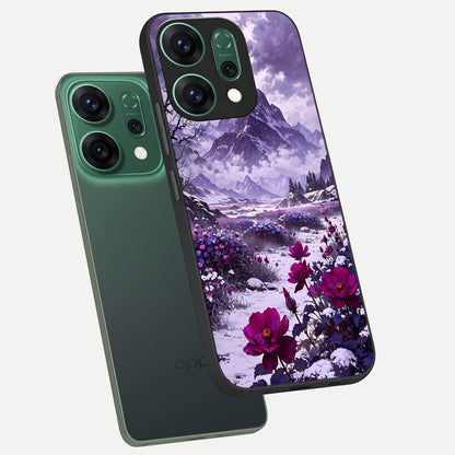  Flower Mountain View phone case For Oppo Reno 14 showing premium glass back cover with detailed artwork