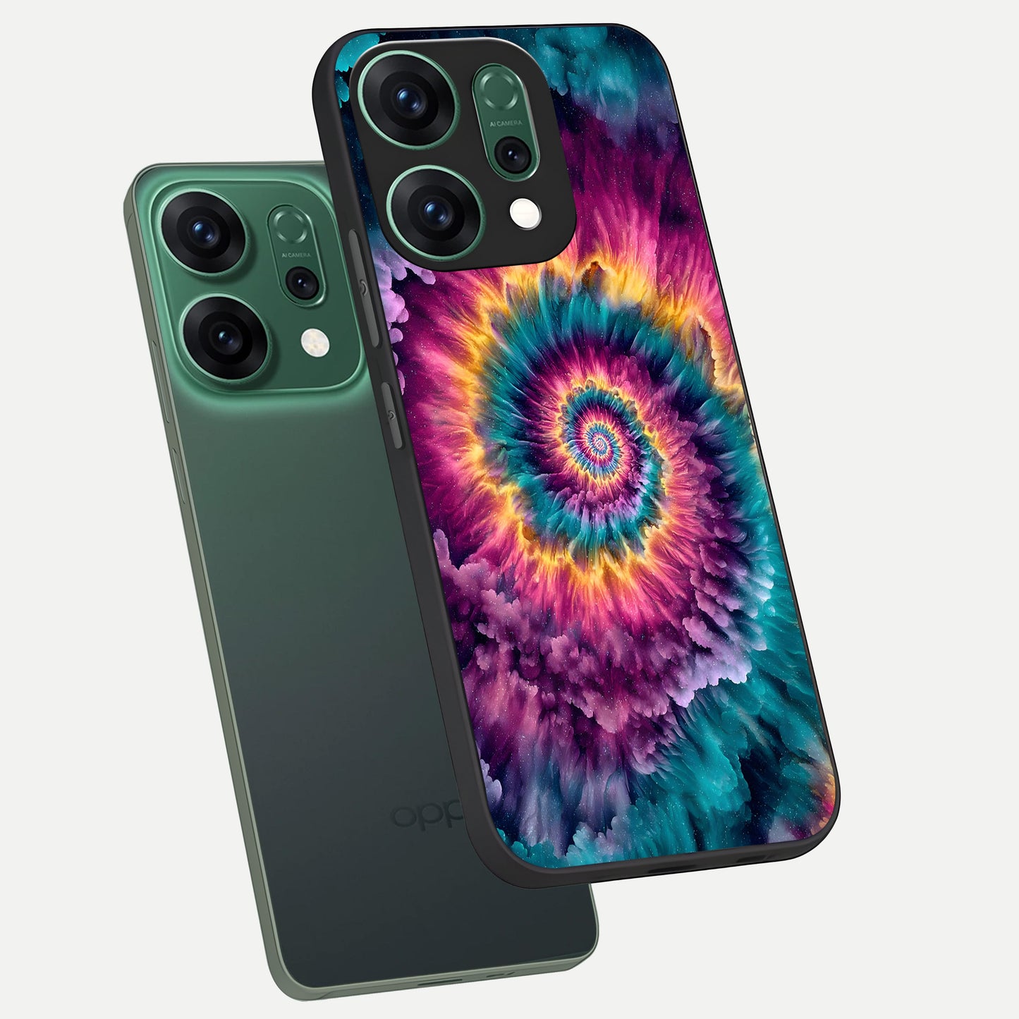  Galactic Spiral Burst phone case For Oppo Reno 14 showing premium glass back cover with detailed artwork