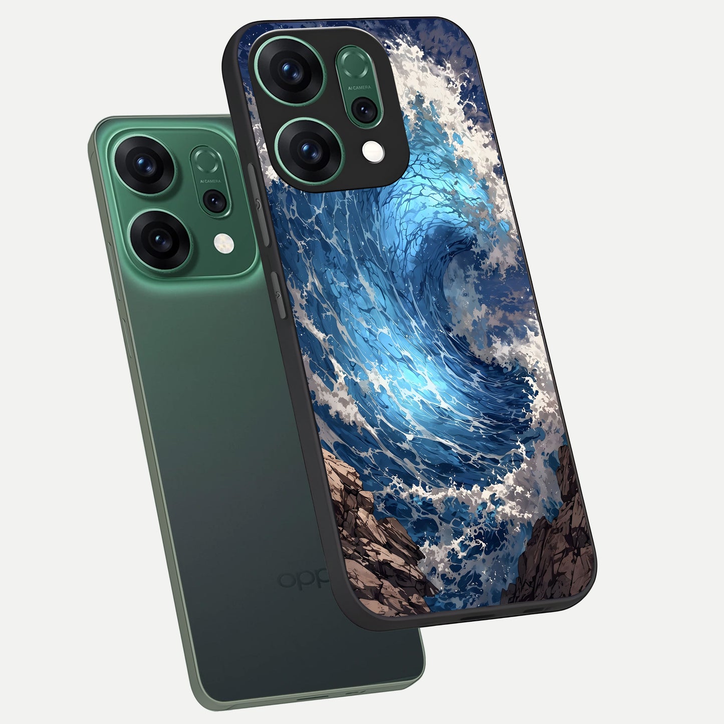  Giant Ocean Wave phone case For Oppo Reno 14 showing premium glass back cover with detailed artwork