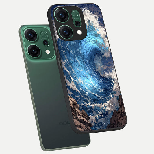  Giant Ocean Wave phone case For Oppo Reno 14 showing premium glass back cover with detailed artwork