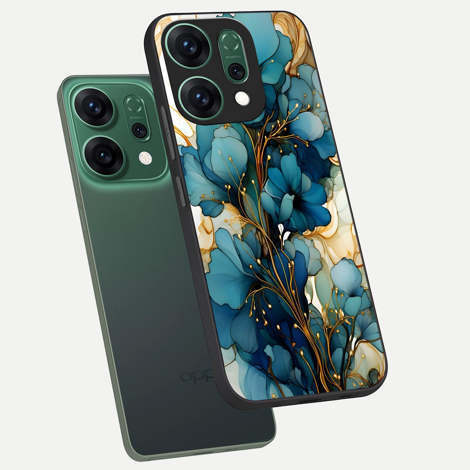  Golden Bloom Symphony phone case For Oppo Reno 14 showing premium glass back cover with detailed artwork