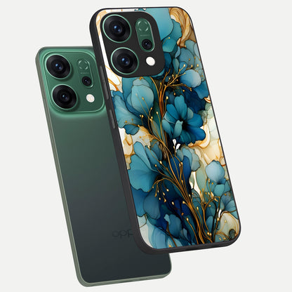  Golden Bloom Symphony phone case For Oppo Reno 14 showing premium glass back cover with detailed artwork