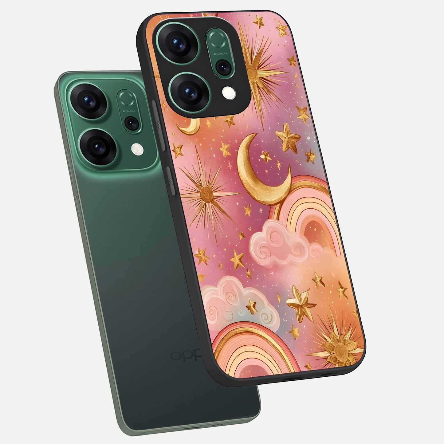  Golden Celestial Dreams phone case For Oppo Reno 14 showing premium glass back cover with detailed artwork