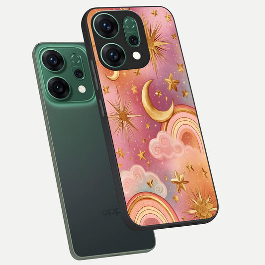  Golden Celestial Dreams phone case For Oppo Reno 14 showing premium glass back cover with detailed artwork
