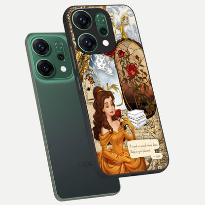  Golden Dream Belle phone case For Oppo Reno 14 showing premium glass back cover with detailed artwork
