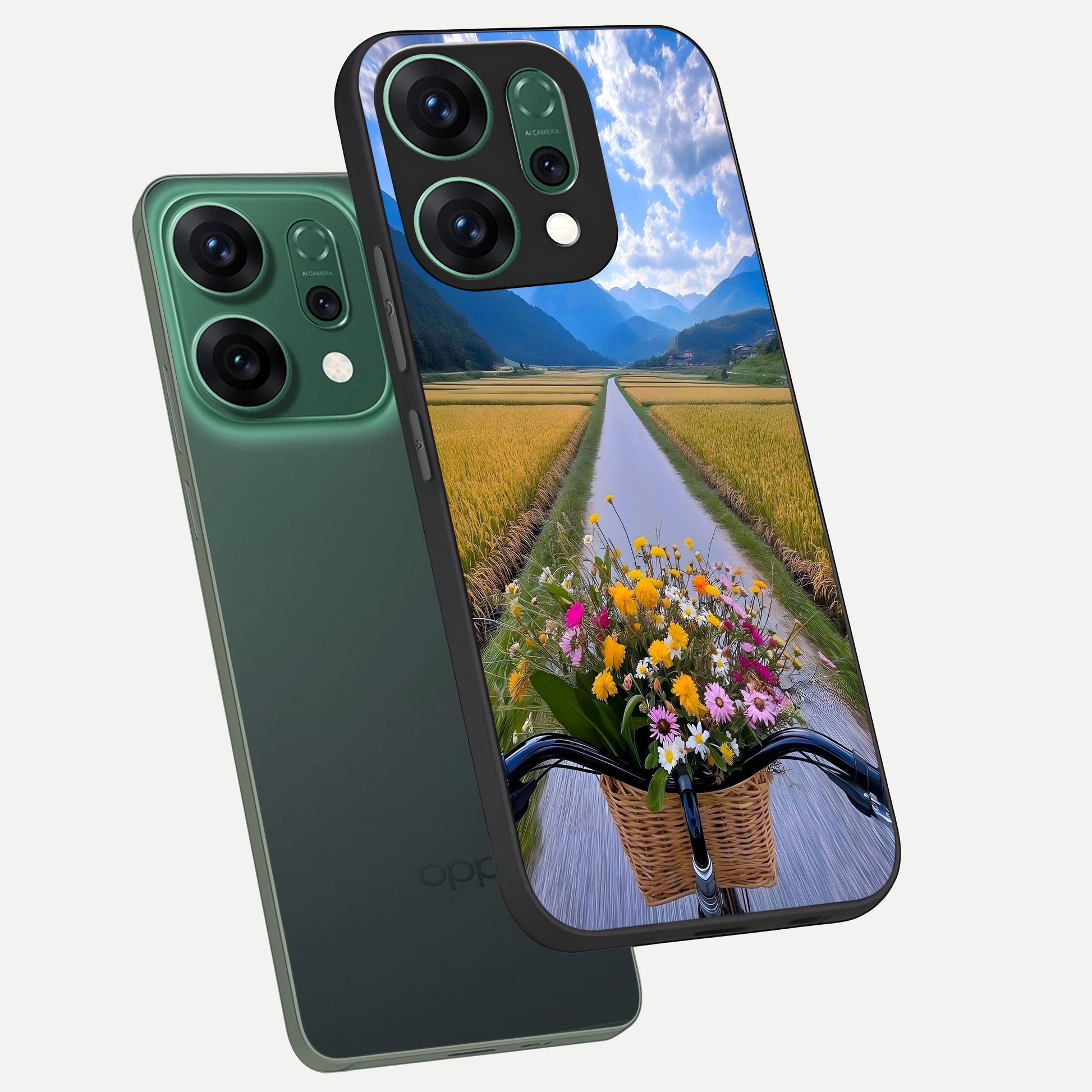  Golden Field Journey phone case For Oppo Reno 14 showing premium glass back cover with detailed artwork