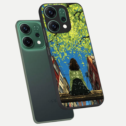  Golden Leaves Glow phone case For Oppo Reno 14 showing premium glass back cover with detailed artwork