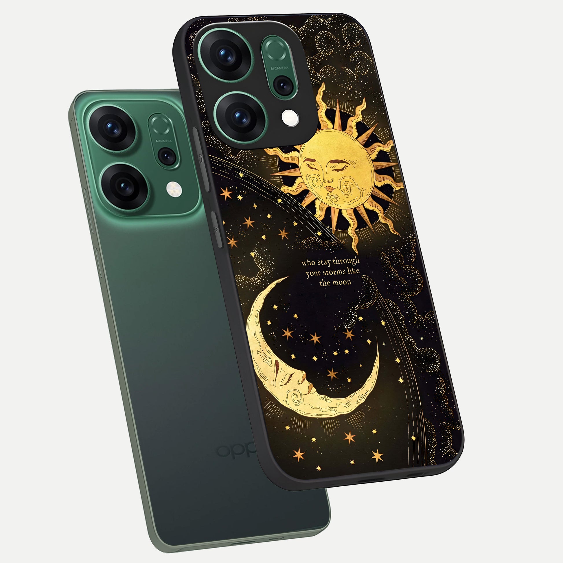  Golden Lunar Love phone case For Oppo Reno 14 showing premium glass back cover with detailed artwork