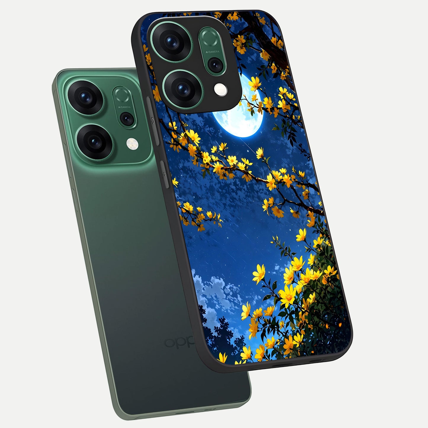  Golden Night Glow phone case For Oppo Reno 14 showing premium glass back cover with detailed artwork