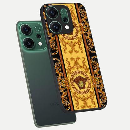  Golden Royal Heritage phone case For Oppo Reno 14 showing premium glass back cover with detailed artwork