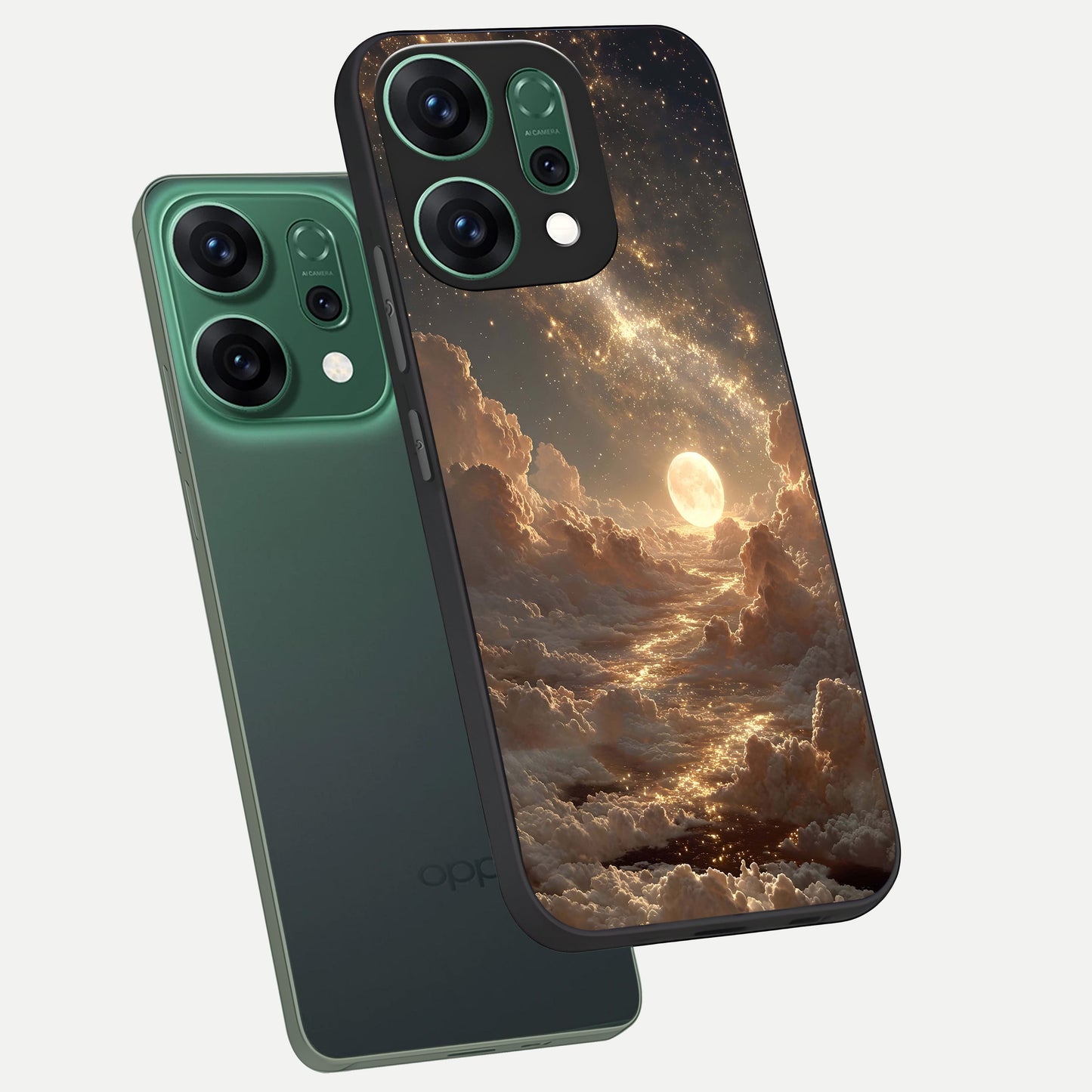  Golden Sky Dream phone case For Oppo Reno 14 showing premium glass back cover with detailed artwork