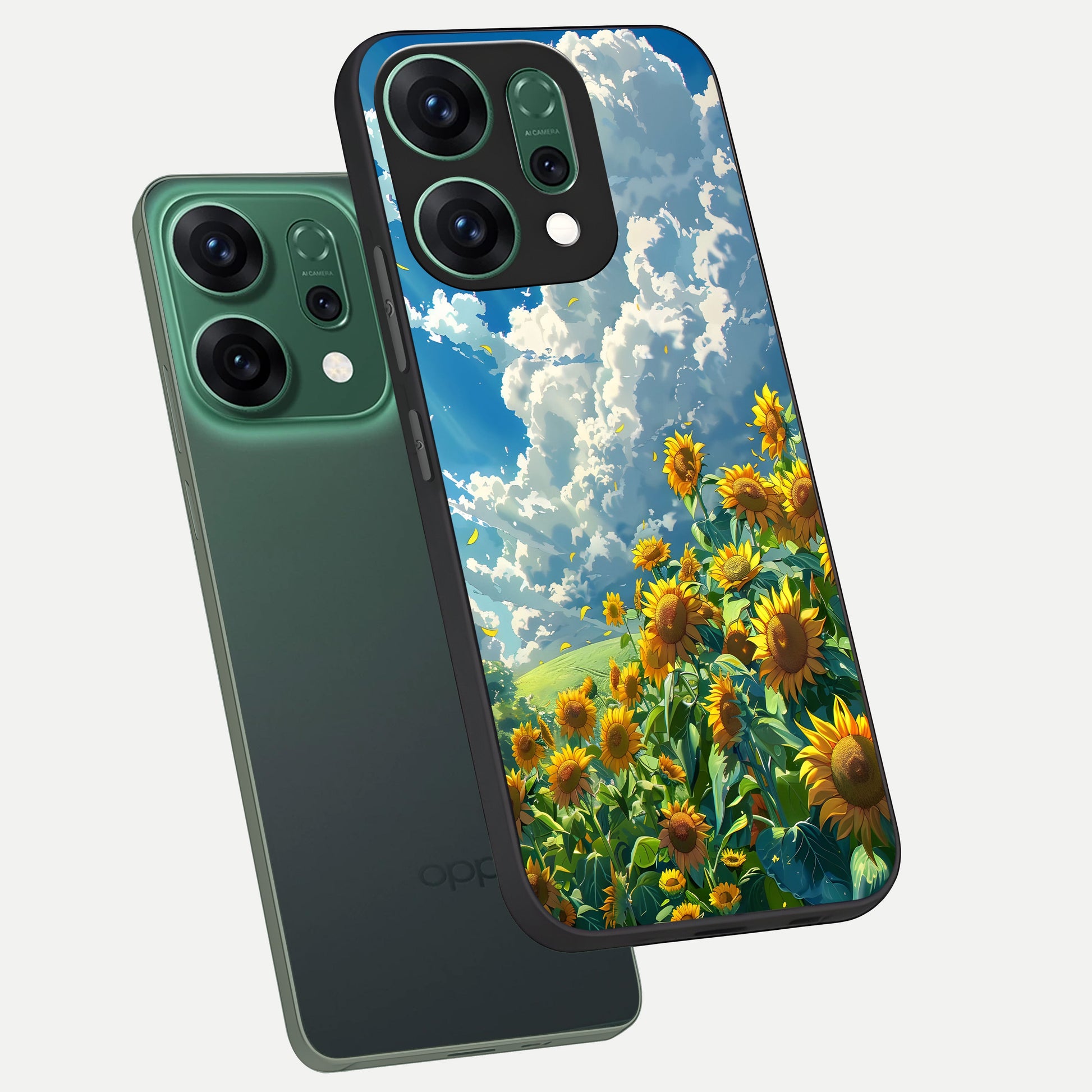  Golden Sun Glory phone case For Oppo Reno 14 showing premium glass back cover with detailed artwork