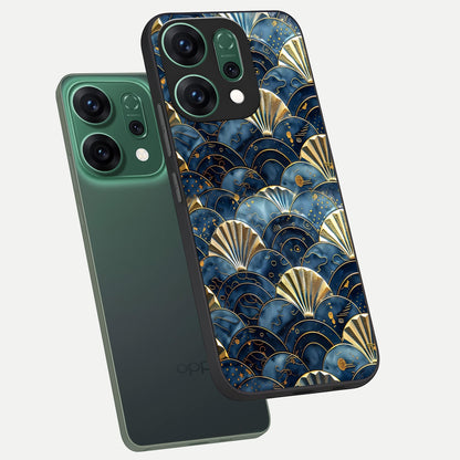  Golden Wave Luxe phone case For Oppo Reno 14 showing premium glass back cover with detailed artwork
