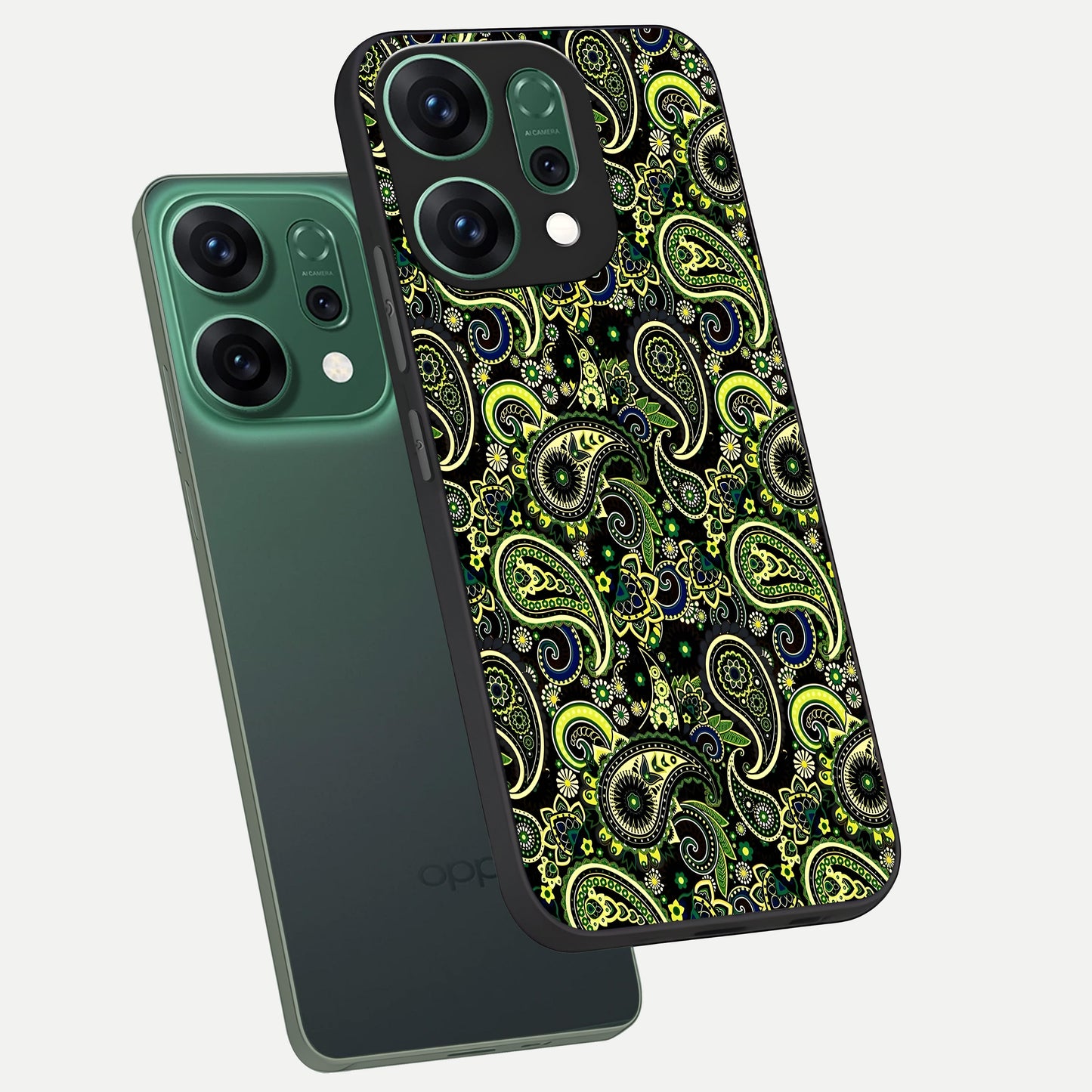  Green Lemon phone case For Oppo Reno 14 showing premium glass back cover with detailed artwork