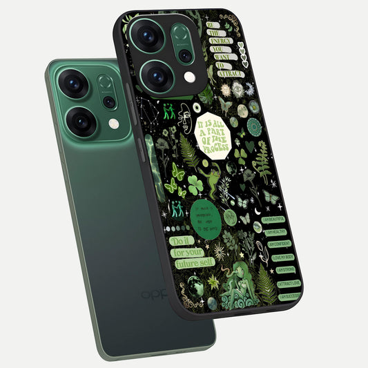  Green Mandala Pattern phone case For Oppo Reno 14 showing premium glass back cover with detailed artwork