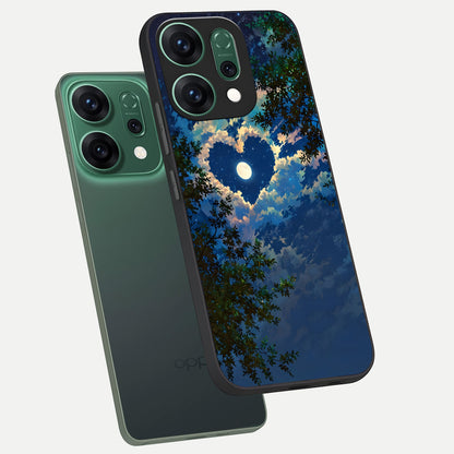  Heart With Moon Sky phone case For Oppo Reno 14 showing premium glass back cover with detailed artwork