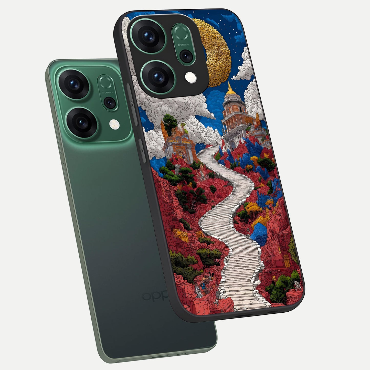  Heavenly Moon Path phone case For Oppo Reno 14 showing premium glass back cover with detailed artwork