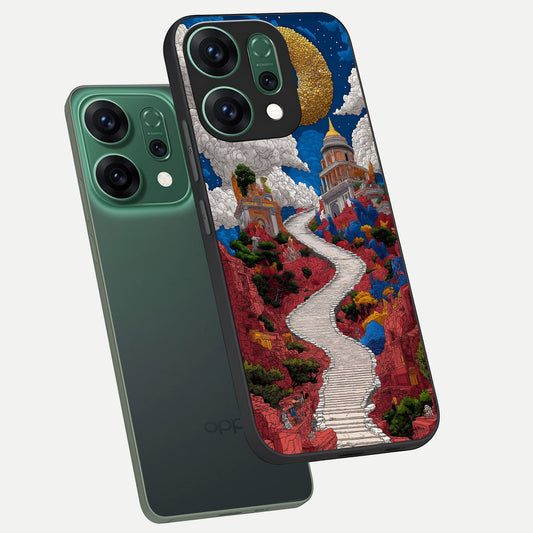  Heavenly Moon Path phone case For Oppo Reno 14 showing premium glass back cover with detailed artwork