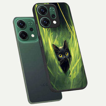  Hidden Cat Whisper phone case For Oppo Reno 14 showing premium glass back cover with detailed artwork
