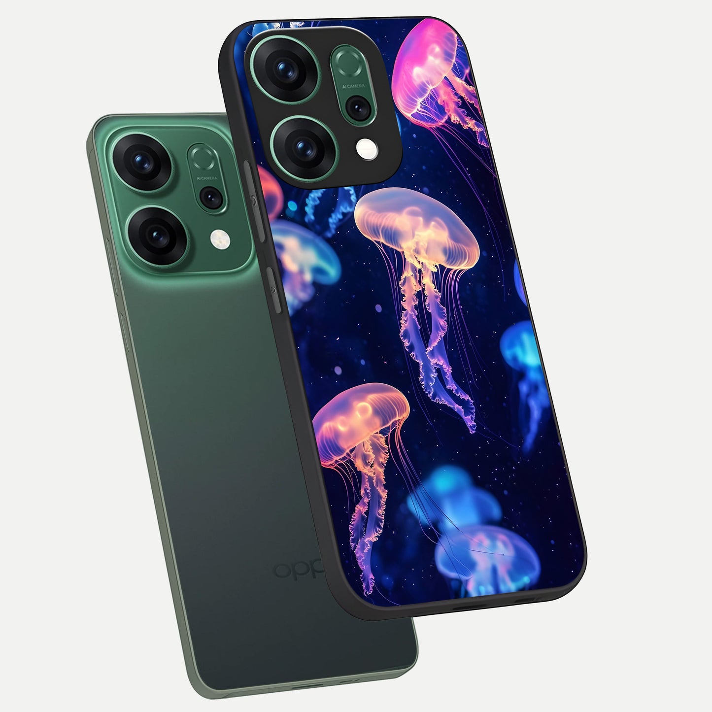  Jellyfish Pattern phone case For Oppo Reno 14 showing premium glass back cover with detailed artwork
