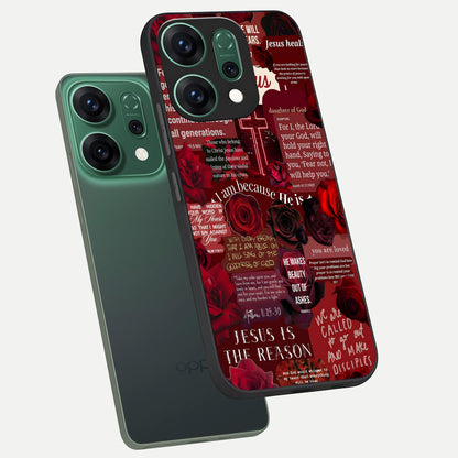  Jesus Love Heals phone case For Oppo Reno 14 showing premium glass back cover with detailed artwork