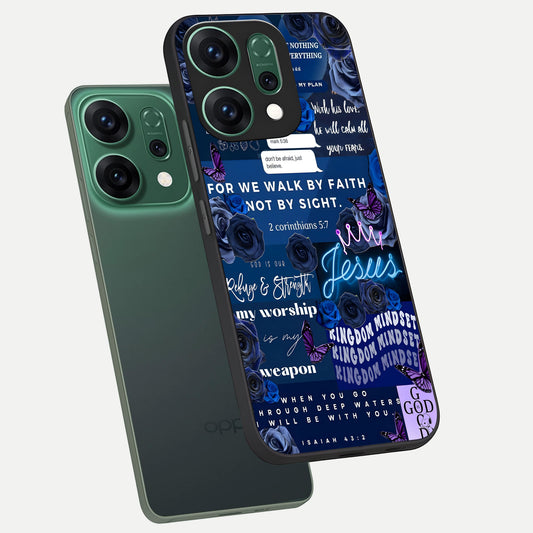  Kingdom Faith Glow phone case For Oppo Reno 14 showing premium glass back cover with detailed artwork