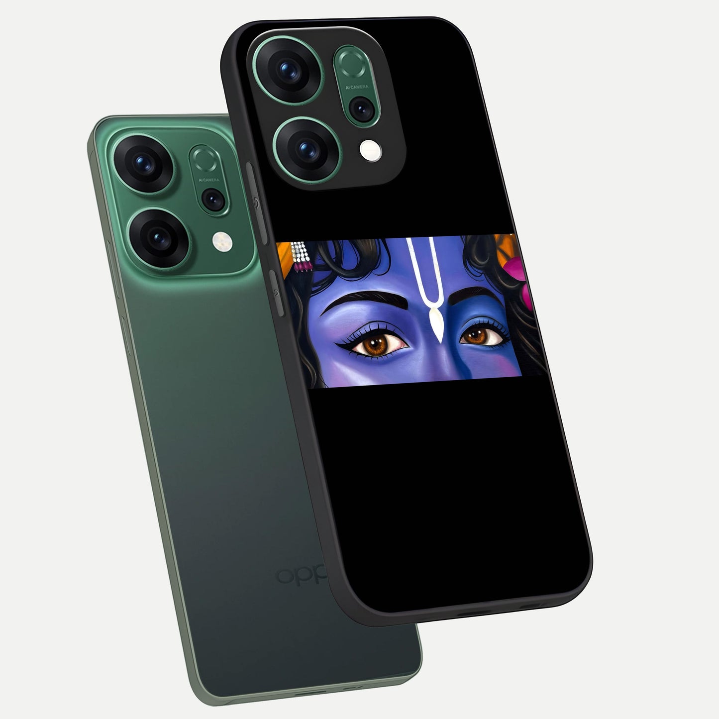  Krishna Eye phone case For Oppo Reno 14 showing premium glass back cover with detailed artwork