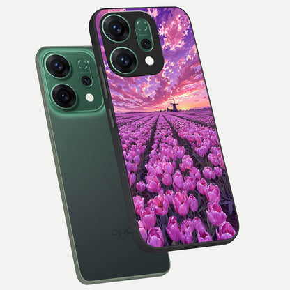  Lavender Dream Skies phone case For Oppo Reno 14 showing premium glass back cover with detailed artwork