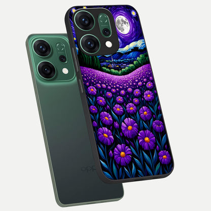  Lavender Moon Field phone case For Oppo Reno 14 showing premium glass back cover with detailed artwork
