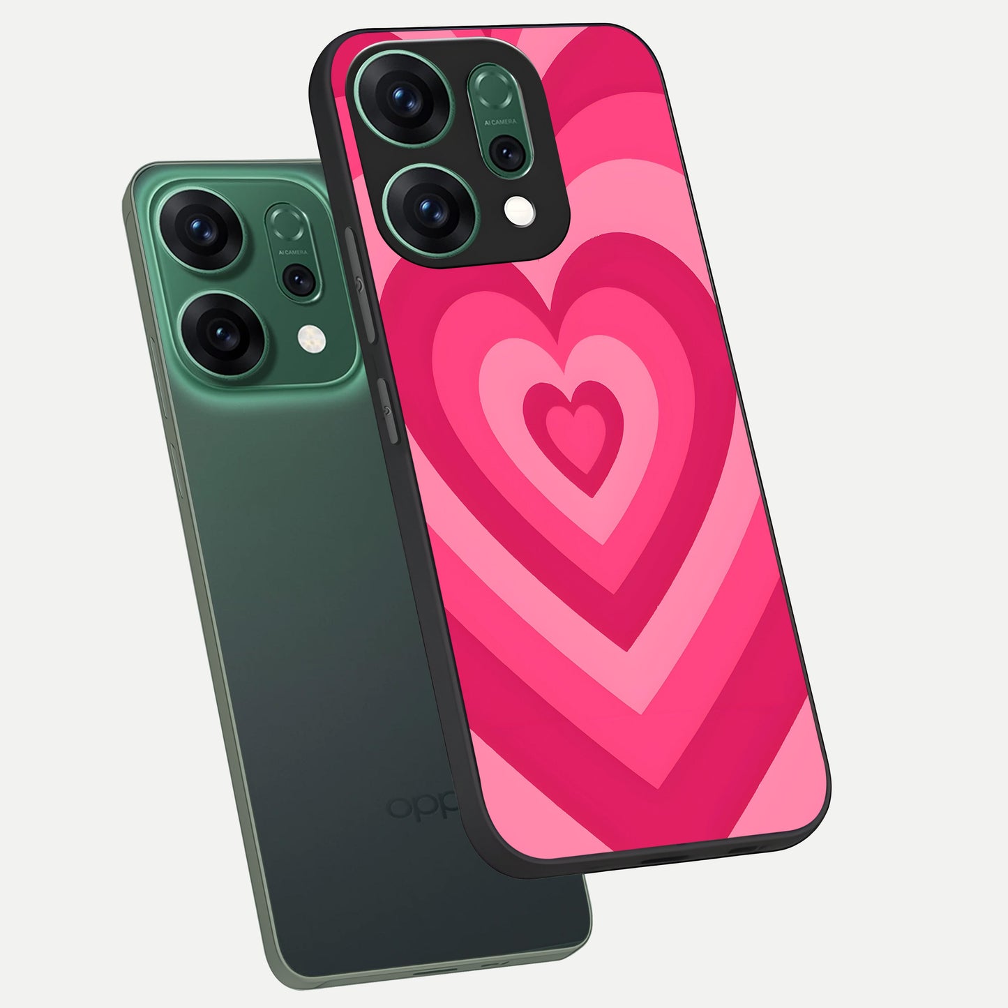  Layered Love Hearts phone case For Oppo Reno 14 showing premium glass back cover with detailed artwork