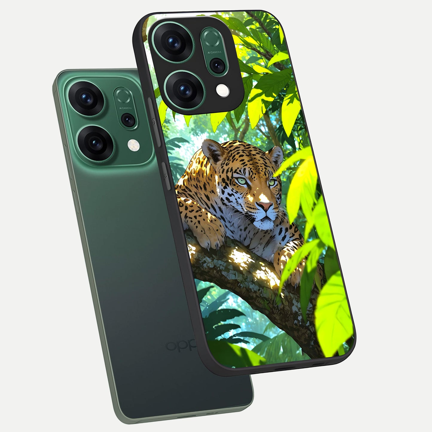  Leopard in Jungle phone case For Oppo Reno 14 showing premium glass back cover with detailed artwork