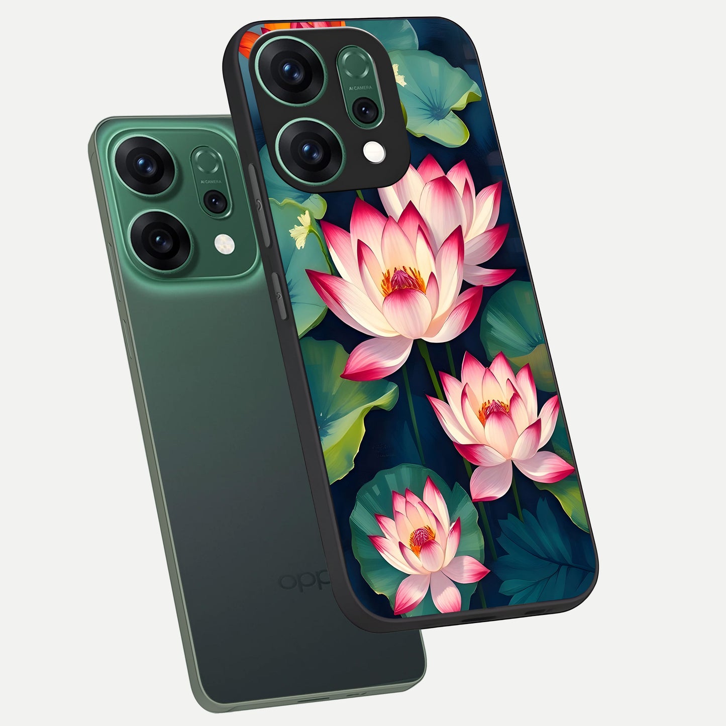  Lotus Dream Serenity phone case For Oppo Reno 14 showing premium glass back cover with detailed artwork