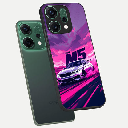  MS Neon Car phone case For Oppo Reno 14 showing premium glass back cover with detailed artwork