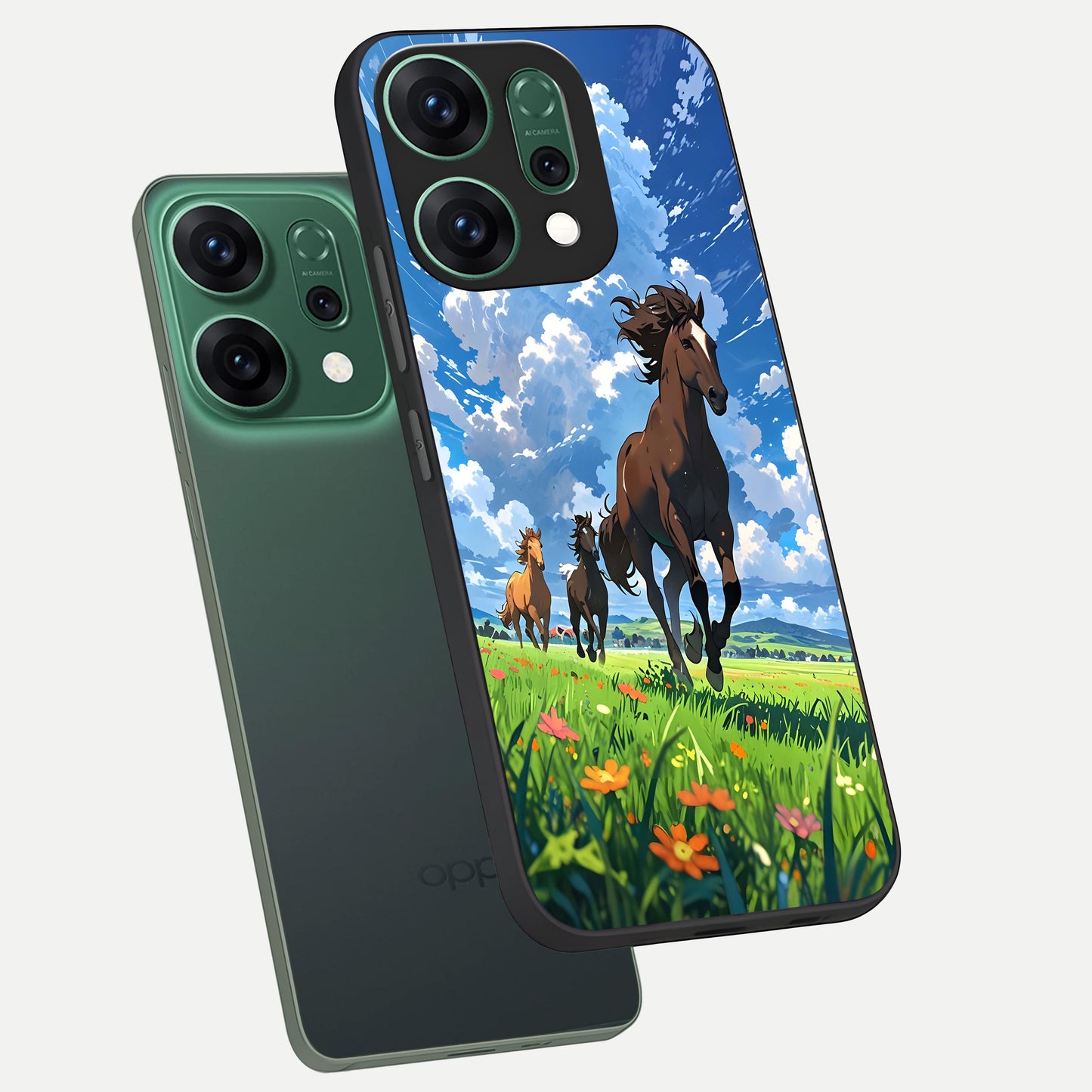  Majestic Horses Galloping phone case For Oppo Reno 14 showing premium glass back cover with detailed artwork
