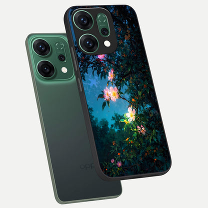  Midnight Bloom Glow phone case For Oppo Reno 14 showing premium glass back cover with detailed artwork