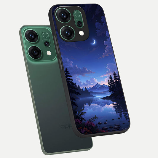  Midnight Lake Peace phone case For Oppo Reno 14 showing premium glass back cover with detailed artwork