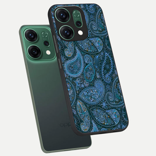  Midnight Paisley Glow phone case For Oppo Reno 14 showing premium glass back cover with detailed artwork