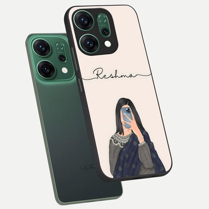  Mirror Mood Muse With Custom Name phone case For Oppo Reno 14 showing premium glass back cover with detailed artwork