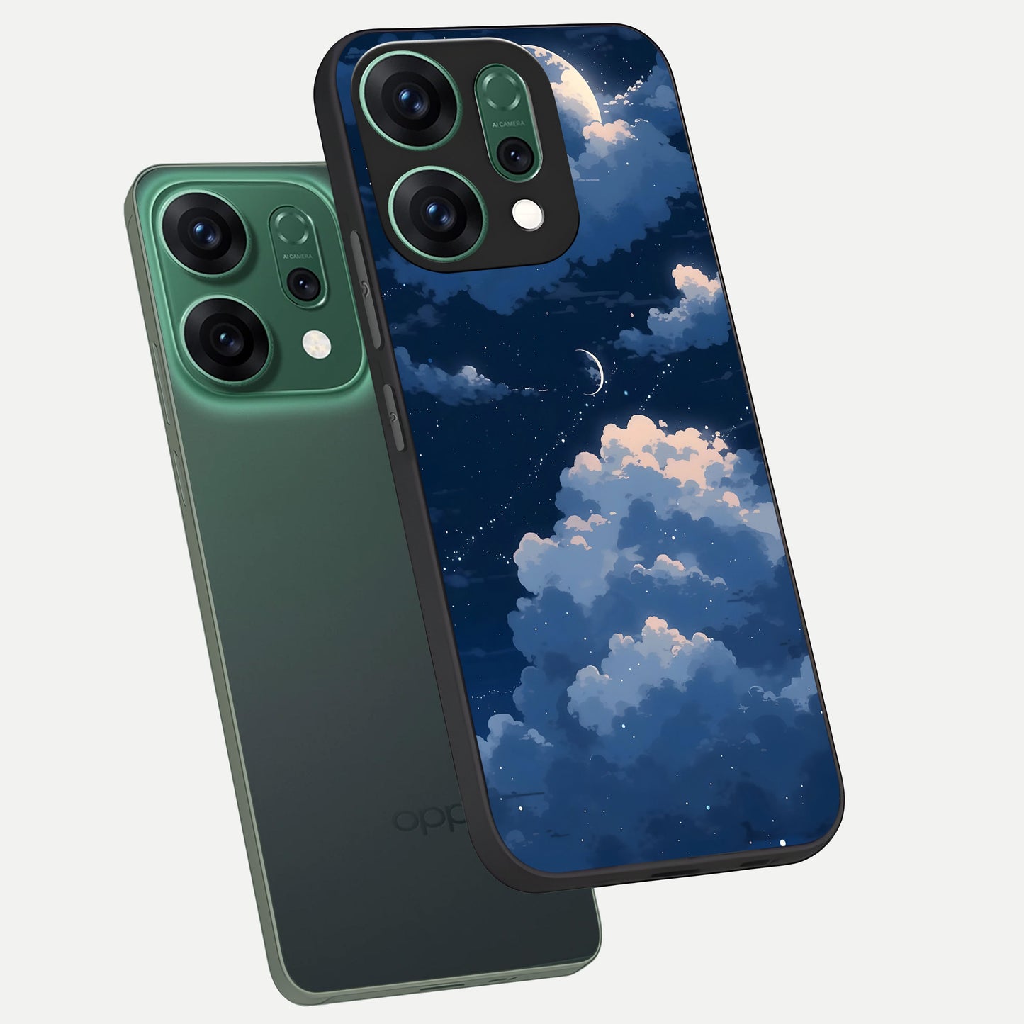  Moon Dream Haze phone case For Oppo Reno 14 showing premium glass back cover with detailed artwork