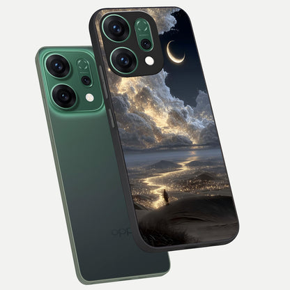  Moonlight Spark Path phone case For Oppo Reno 14 showing premium glass back cover with detailed artwork