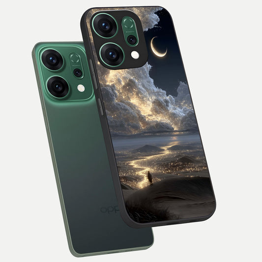  Moonlight Spark Path phone case For Oppo Reno 14 showing premium glass back cover with detailed artwork