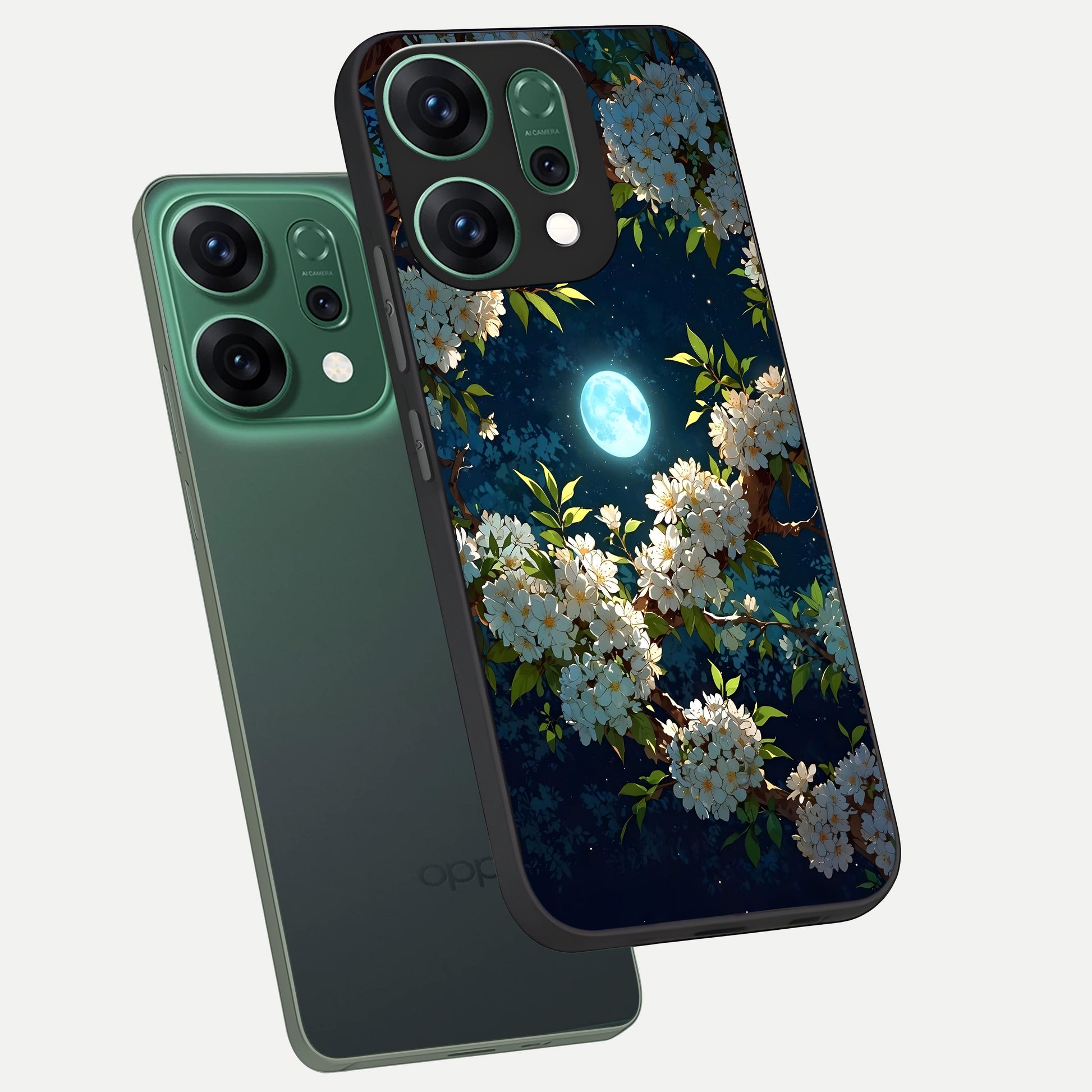  Moonlit Blossom Dream phone case For Oppo Reno 14 showing premium glass back cover with detailed artwork
