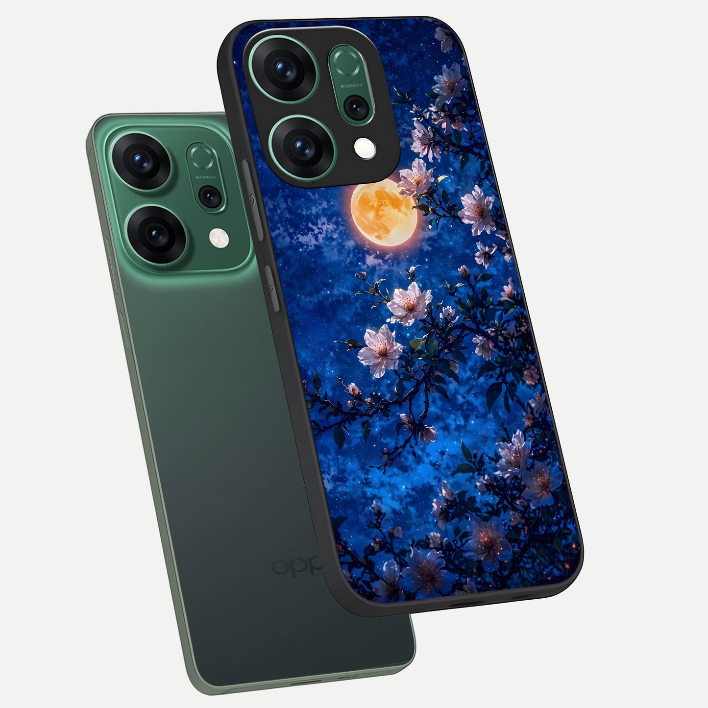  Moonlit Blossoms Night phone case For Oppo Reno 14 showing premium glass back cover with detailed artwork