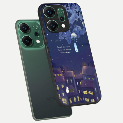  Moonlit Cat Silence phone case For Oppo Reno 14 showing premium glass back cover with detailed artwork