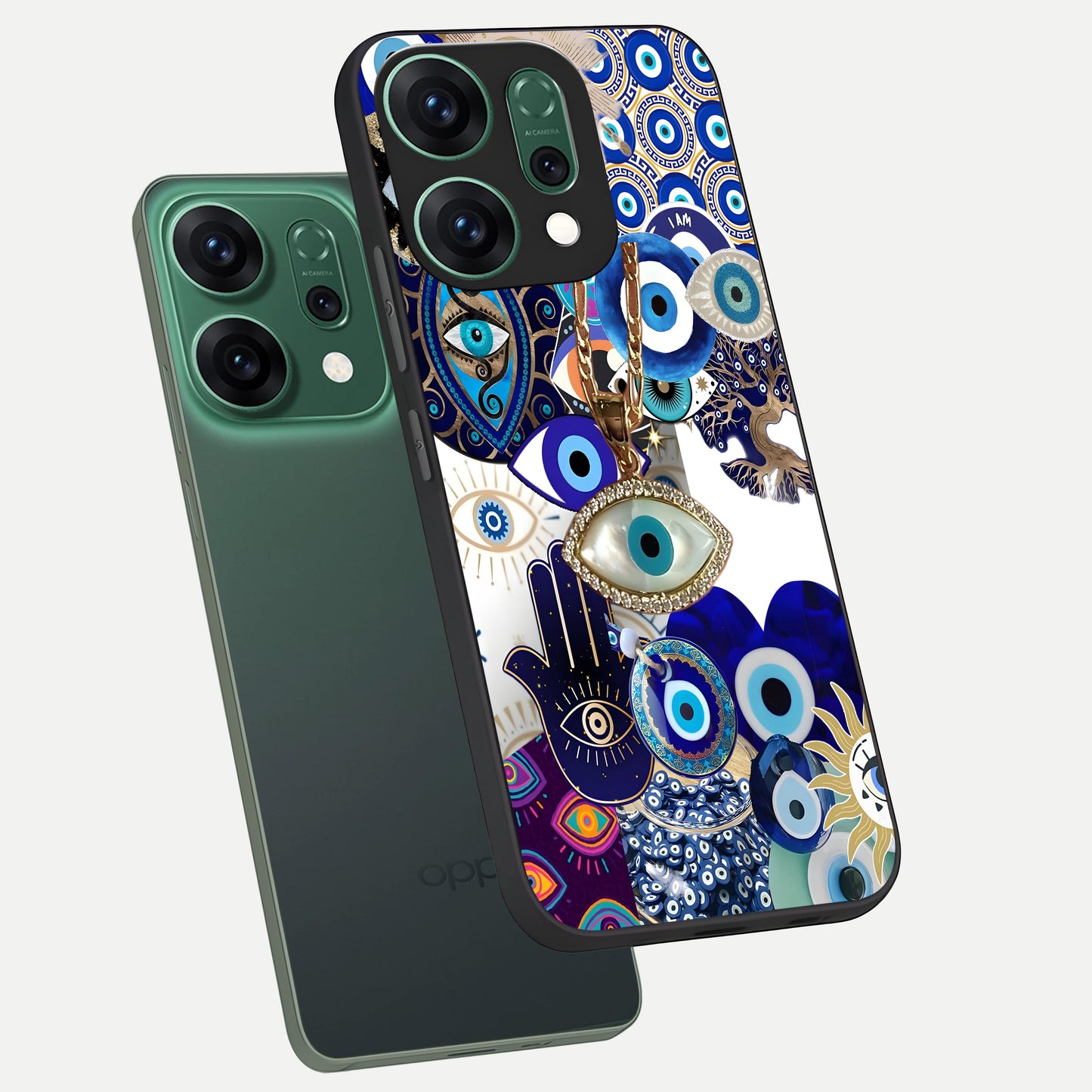  Mystic Charm Eye phone case For Oppo Reno 14 showing premium glass back cover with detailed artwork