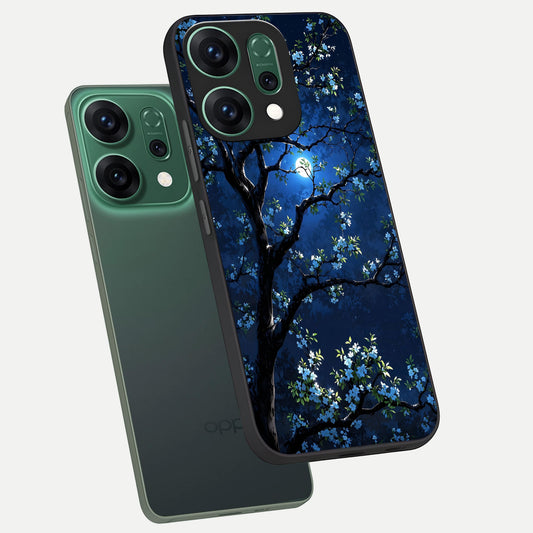  Mystic Floral Night phone case For Oppo Reno 14 showing premium glass back cover with detailed artwork